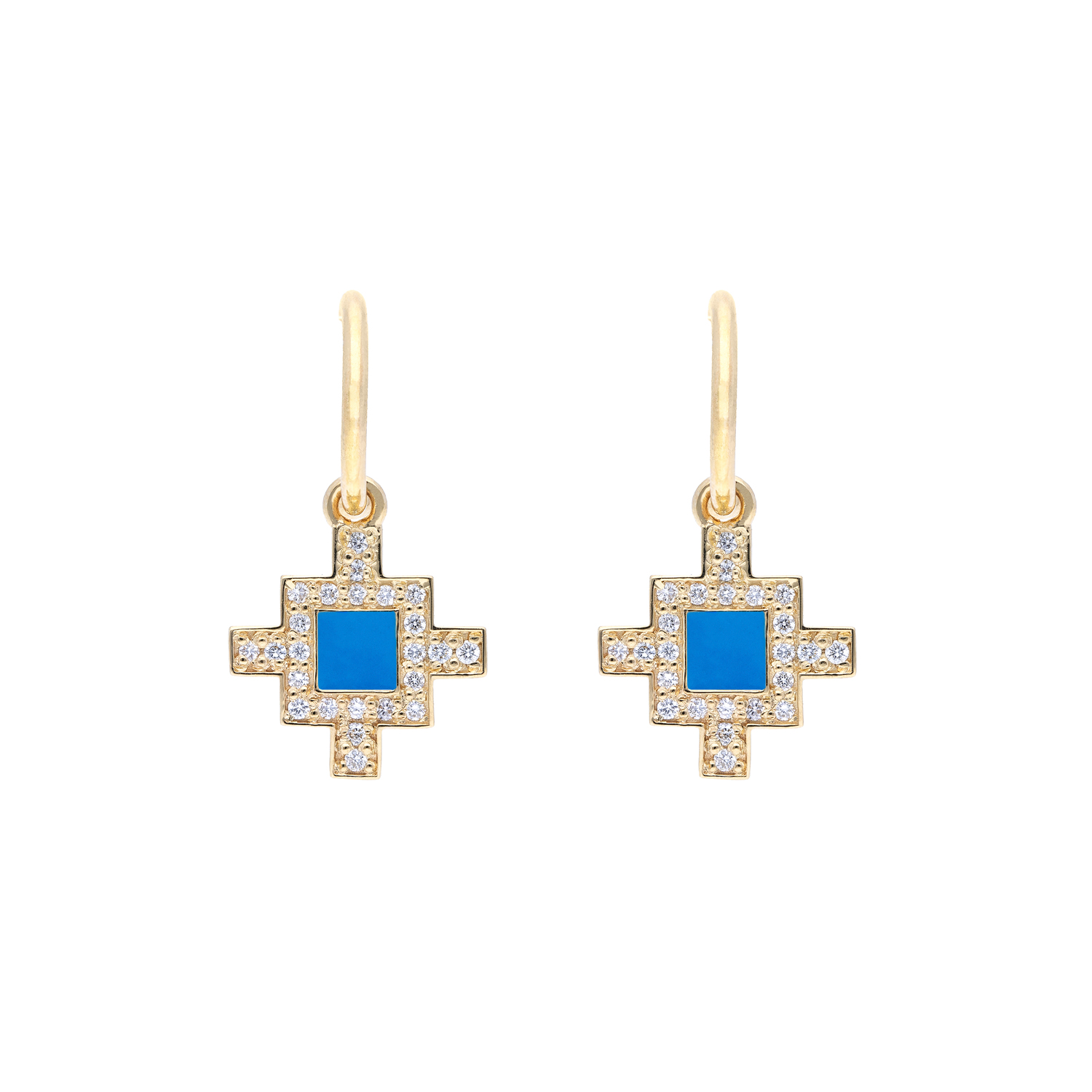 Bahar Diamond Hoop Earrings - 18K Yellow Gold Blue Enamel