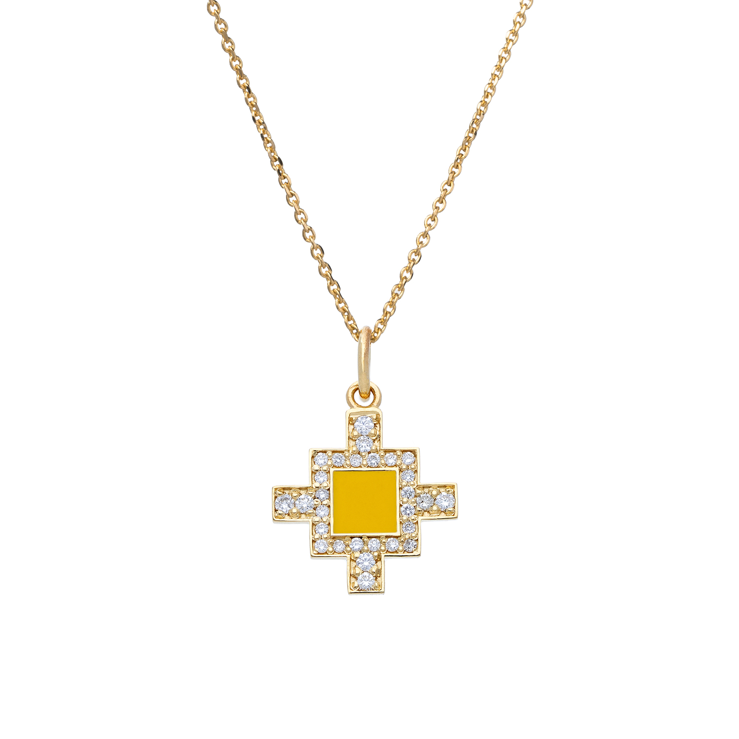 Bahar Diamond Pendant - 18K Yellow Gold Yellow Enamel