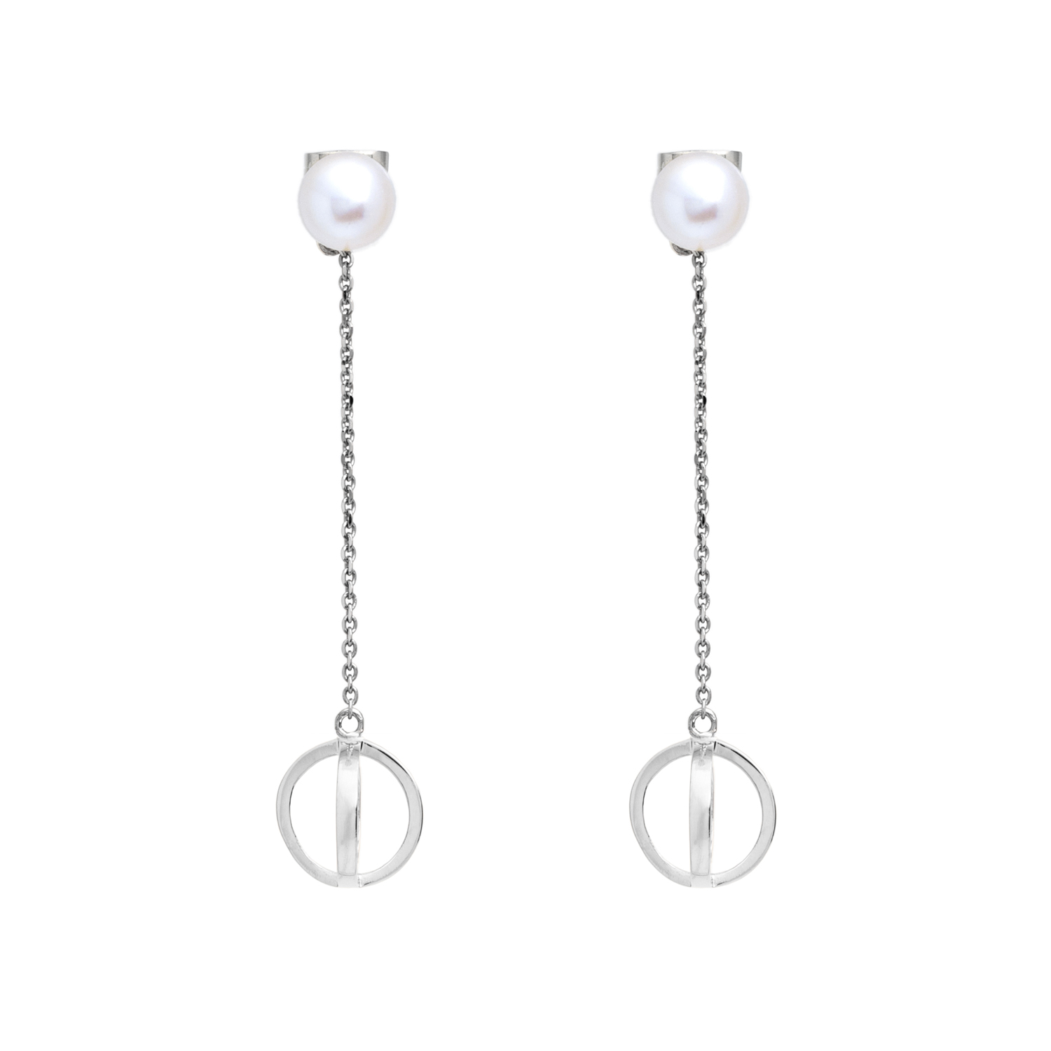 Tehran Circle Drop Earrings - 18K White Gold