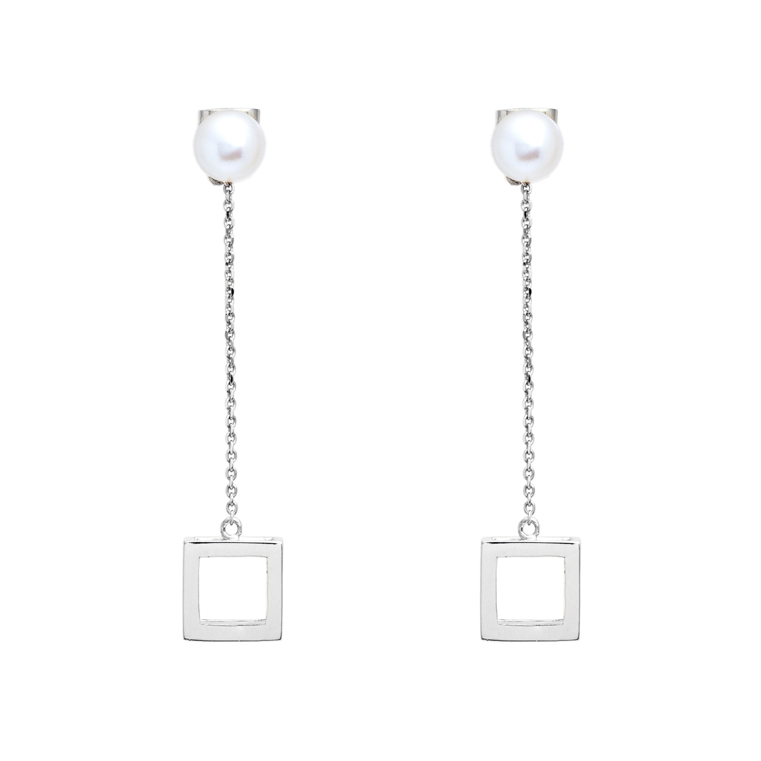 Tehran Square Drop Earrings - 18K White Gold