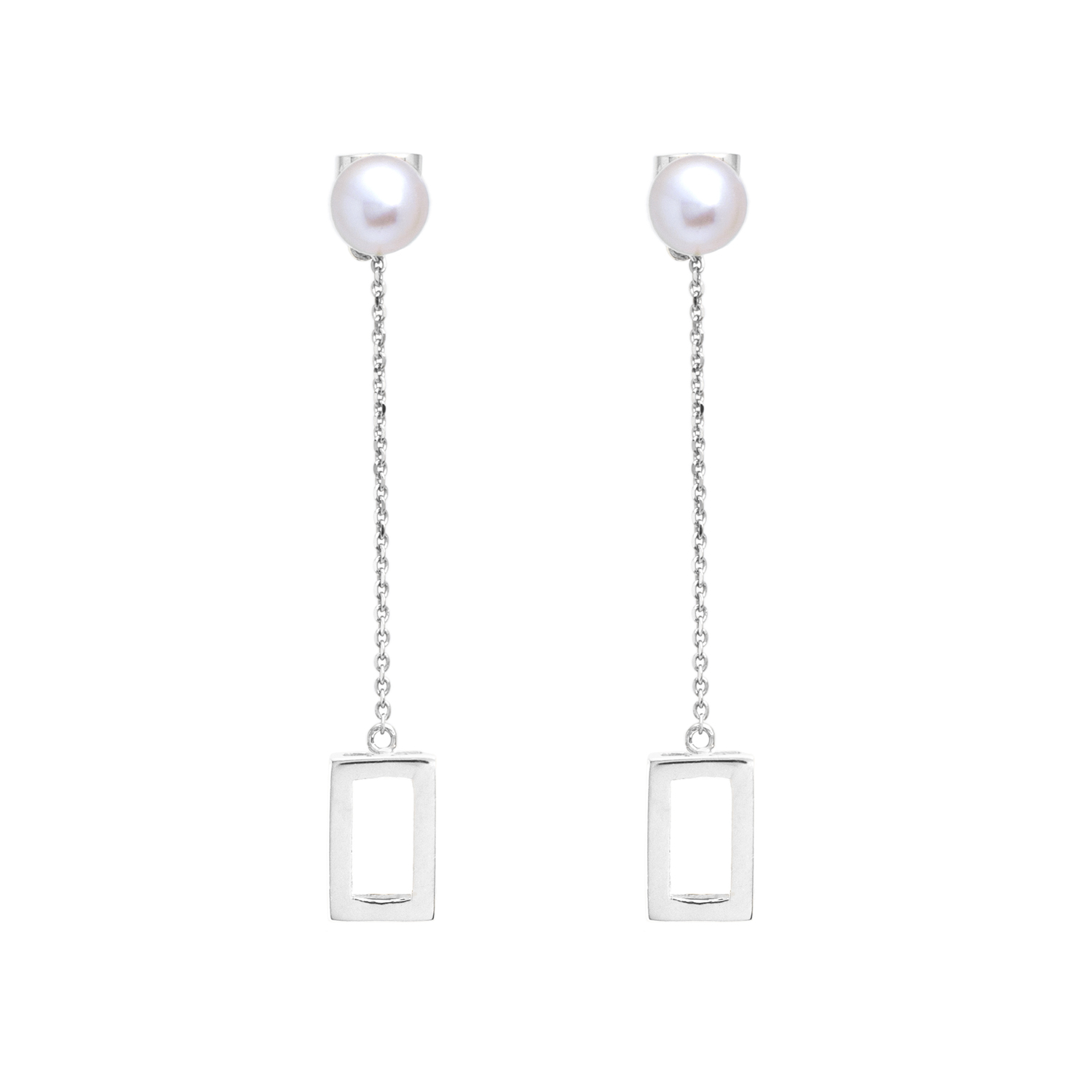 Tehran Rectangle Drop Earrings - 18K White Gold