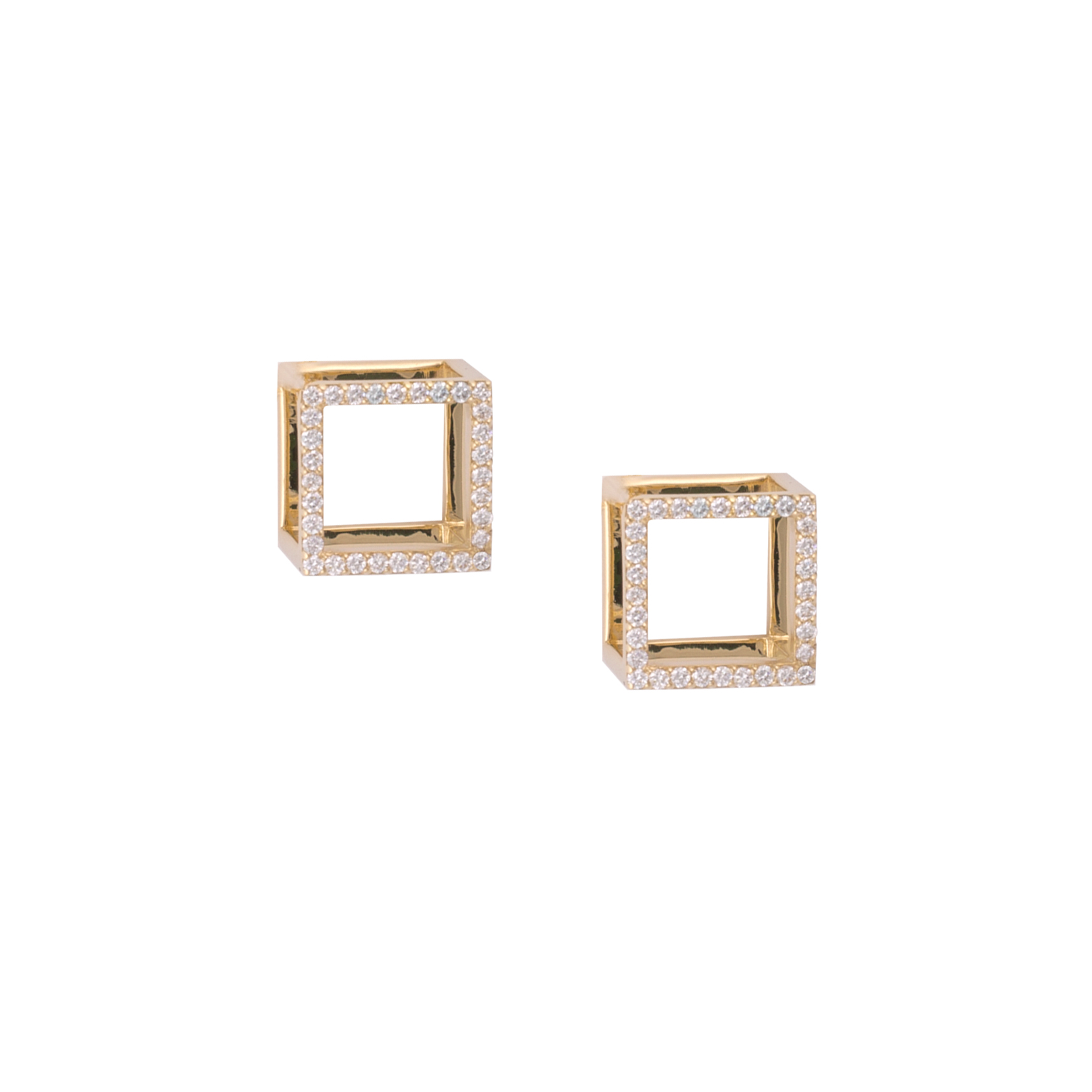 Cube Earrings - 18K Yellow Gold