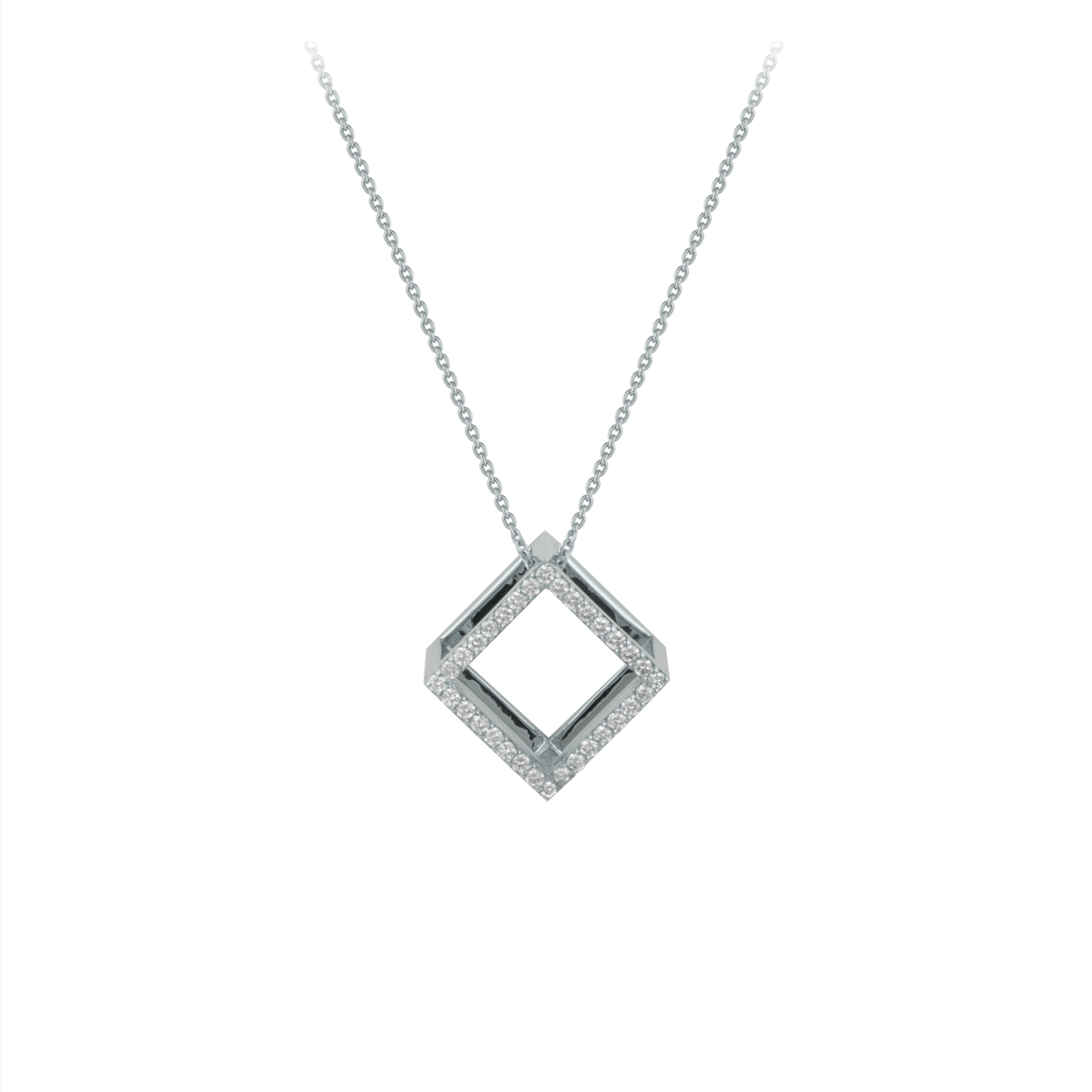 Cube Pendant - 18K White Gold